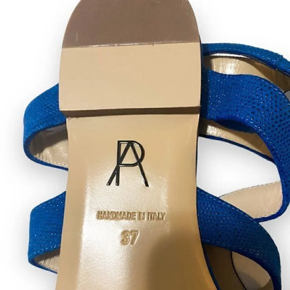 Paul Andrew double ankle strap flat thong sandals in blue embossed suede, New